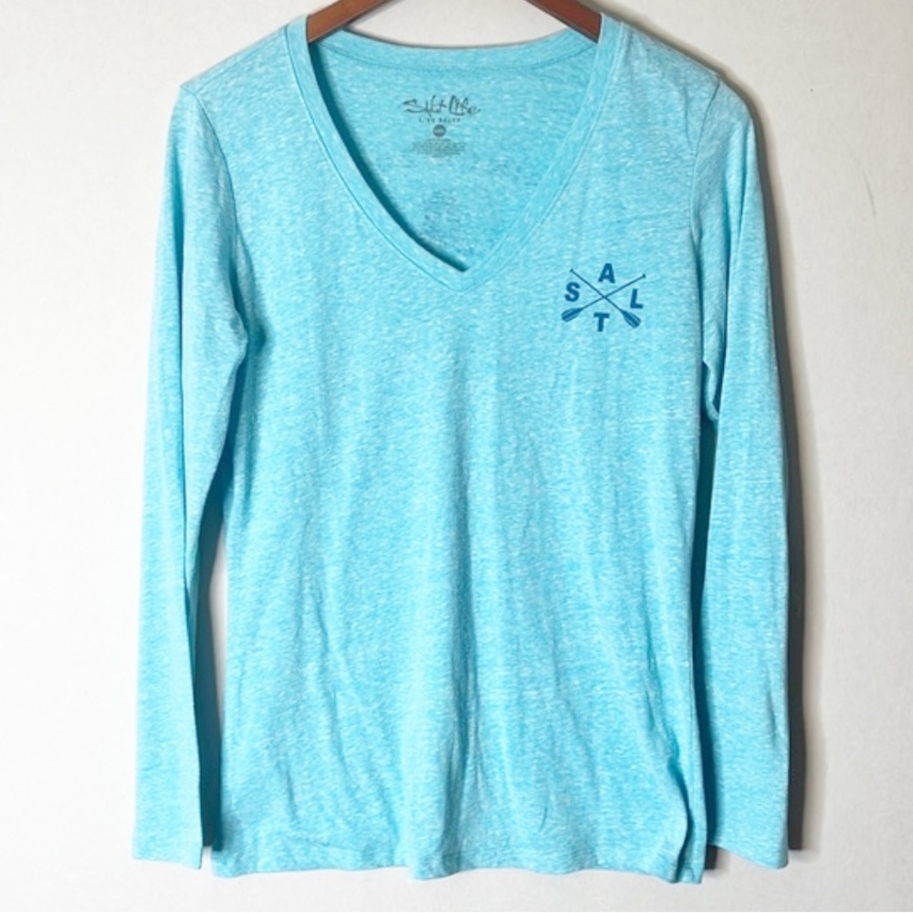 SALT LIFE Blue Long Sleeve V Neck T-Shirt